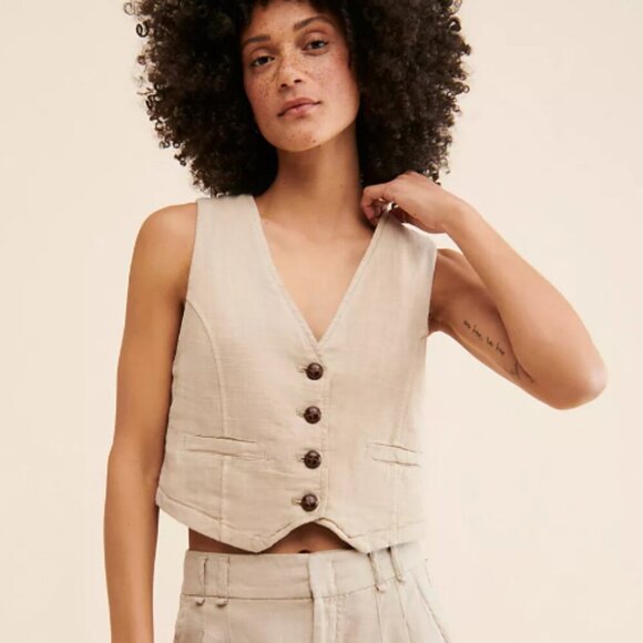 Free People We the Free Charley Textured Vest in Neutral Size Small - Picture 1 of 8